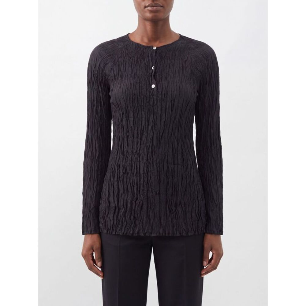 Parosh Women Crinkled-Effect Long-Sleeved Silk Top P.A.R.O.S.H. With Slim Fit